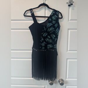 Dansco Dance Costume Black Velvet Blue Sparkle Tassel Skirt Womens Small Medium